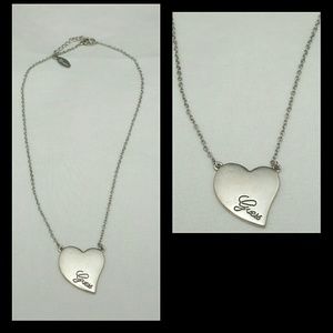 Guess Silver Tone Heart Fixed Pendant Necklace